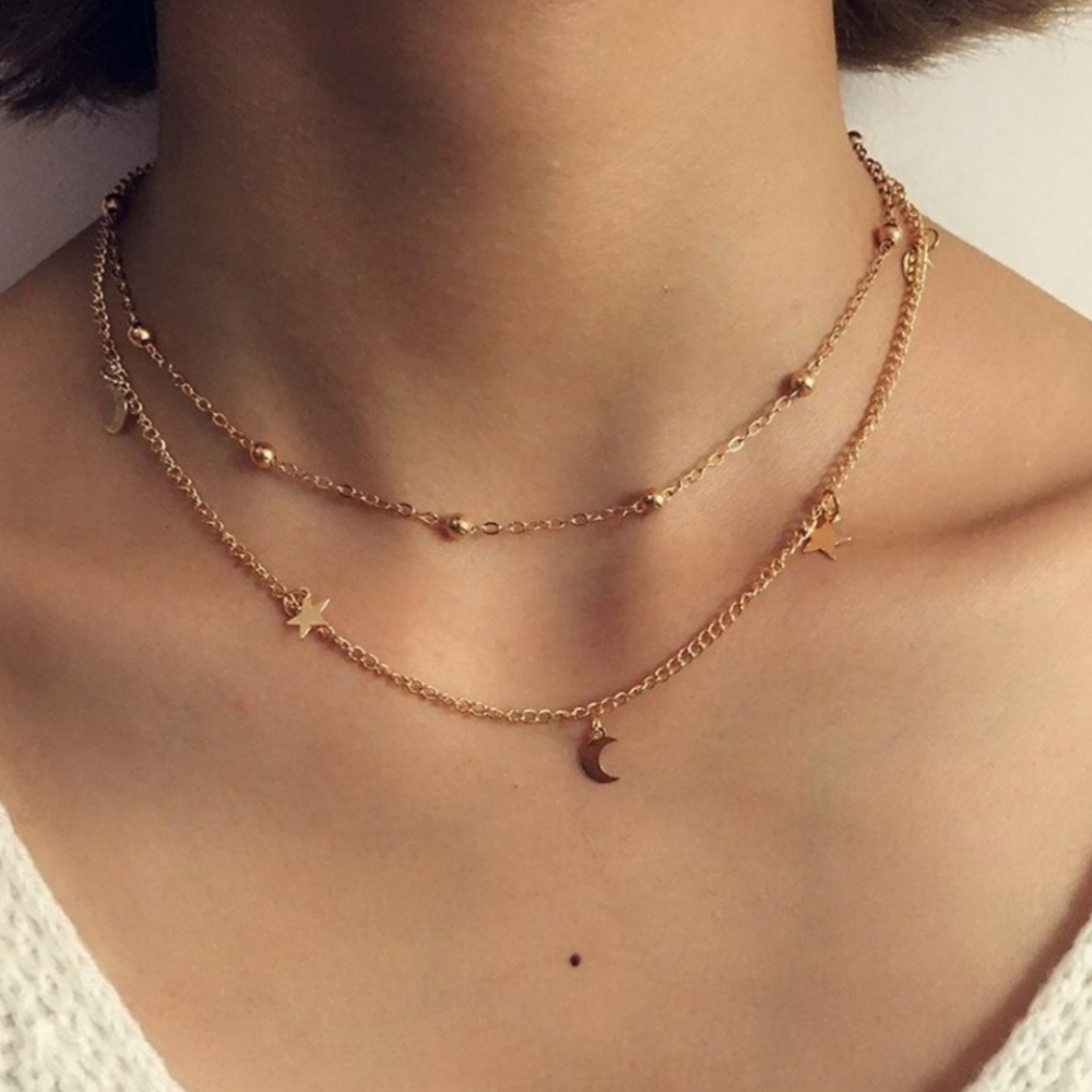 2 layer moon‎ and stars necklace